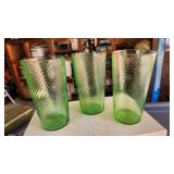 3 vintage green depression glass drinking glasses 3 vintage green depression glass drinking glasses