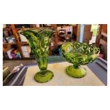 2 pcs vintage green glass vases 2 pcs vintage green glass vases