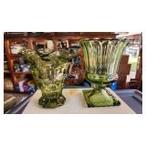 2 pcs vintage green glass vases 2 pcs vintage green glass vases