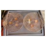 2 vintage pink depression glass 3-footed bowls 2 vintage pink depression glass 3-footed bowls