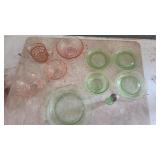 10 pcs vintage pink and green depression glass, 10 pcs vintage pink and green depression glass,
