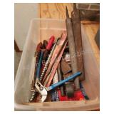 Sterilite storage tote with miscellaneous tools Sterilite storage tote with miscellaneous tools