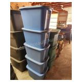 5 Sterilite 10 gallon plastic storage totes, blue 5 Sterilite 10 gallon plastic storage totes, blue