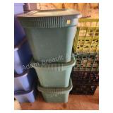 3 Sterilite 18 gallon storage totes, green 3 Sterilite 18 gallon storage totes, green
