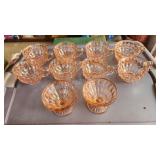 10 pcs vintage pink depression glass - 8 teacups, 10 pcs vintage pink depression glass - 8 teacups,