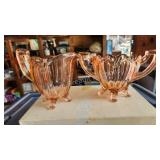 Vintage pink depression glass sugar creamer set Vintage pink depression glass sugar creamer set