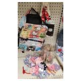 Backpack, keychains, hair ties,  glitter basket