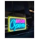 Neon We Are Open sign, 10 x 16