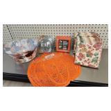 Halloween and fall napkins, buckets, doily