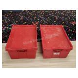 Two plastic stackable storage totes