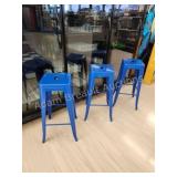 3 Modern Blue metal 30 inch bar stools, like new