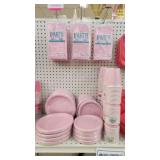 Light Pink Party Decor - table covers plates cops