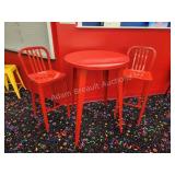 Modern red metal high top bistro table set, like
