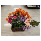 New assorted faux flowers with woven basket