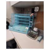 Office desk organizer, stapler and calculator