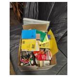 Box of assorted office supplies - notebooks,