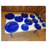 16 pieces Cobalt blue glass ribbed dishes
