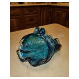 Vintage blue wavy glass basket