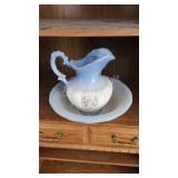 Vintage Ironstone pitcher wash basin set, blue