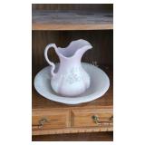 Vintage Ironstone pitcher wash basin set, pink