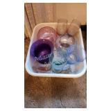 Colored glass vases and glasses