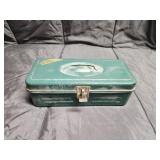 Vintage metal toolbox tackle box with contents
