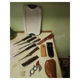 Sterilite storage tote of assorted fillet knives,
