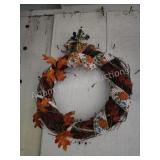 Decorative fall theme twig wreath