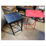 vintage black side table and red plastic folding