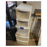 5 Sterilite assorted storage drawers and tote