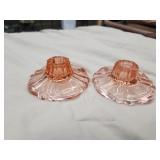 Pair of pink depression glass candlestick holders