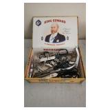 Cigar box of misc metal scissors