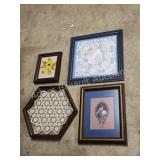 4 vintage fabric wall hangings