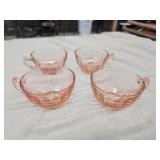 4 Vintage pink depression optic block teacups