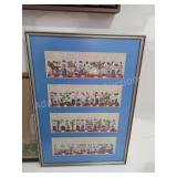 4 pcs vintage fabric framed artwork