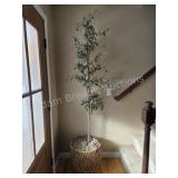 Modern decorative faux potted olive tree, 7.5 ft