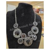 ?Silver Tone Statement Necklace with Black