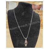 Silver Tone Ichthys Fish and Cross Pendant