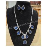 Silver Tone Blue Teardrop Crystal Jewelry