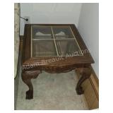 Vintage Carved Wood Side Table with Four Pane
