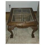 Vintage Carved Wood Side Table with Four Pane