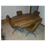 Mid Century Oval Wood Dining Table with Rolling