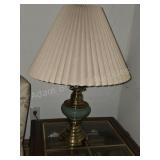 Pair of Vintage Brass and Green Ceramic Table