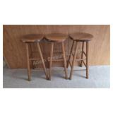 Set of 3 Solid Wood Swivel Bar Stools
