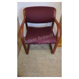 Maroon Office Chair with Mahogany Wood Frame