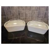 2 vintage Westinghouse milk glass loaf pans with