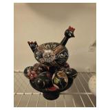 Vintage hand-painted wooden chicken and eggs folk