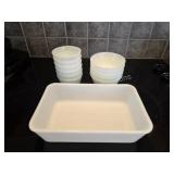 Fire-King Milk Glass Bake Dish + Nesting Bowls