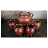 Vintage Reddish-Brown Glazed Stoneware Bean Pot