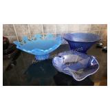 Vintage Blue Glass Decorative Bowls /